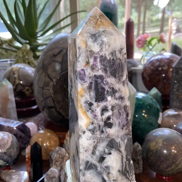 Fluorite With Hematite Crystal Tower With Druzy!